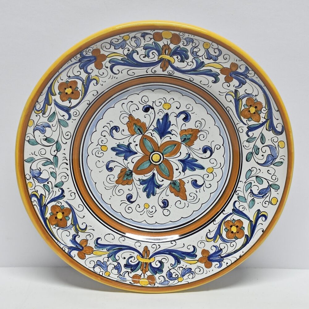 Vintage Italian Deruta Pottery 9.75" Floral Wall Plate Majolica Larce Orvieto
